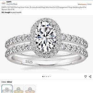 1.5CT 925 Sterling Silver Cubic Zirconia Bridal Rings Sets Oval Cut CZ Size 6